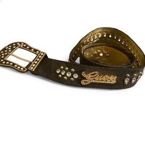 Guess Women's Black and Gold Studded Belt